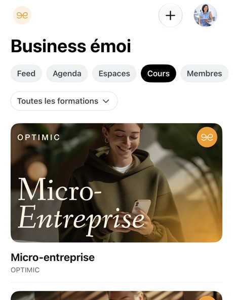 Les parcours Optimic Micro-entreprise et Société dans l'appli
