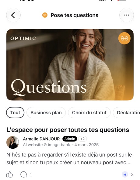 L'espace Pose tes questions dans l'appli