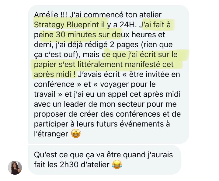 Message de Alix sur Strategy Blueprint