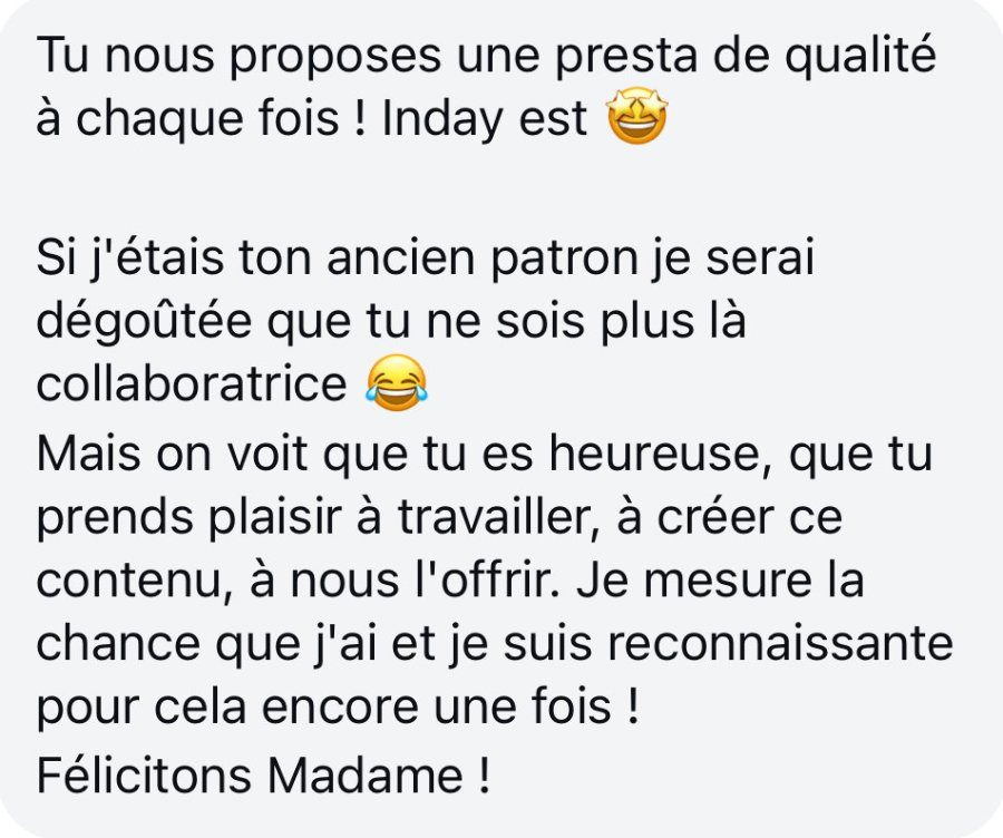 Message d'une cliente INDay