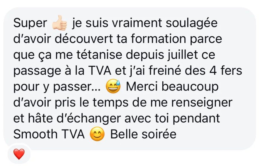 Message d'une cliente soulagée par Smooth TVA